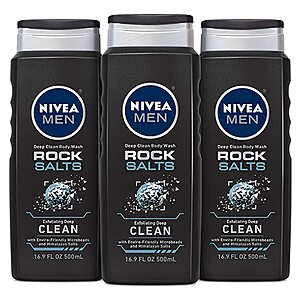 3-Pack 16.9-Oz Nivea Men Body Wash: Rock Salts $6.45 ($2.15 each), Sensitive $6.85 ($2.28 each) & More + free shipping w/ Prime or on $25+