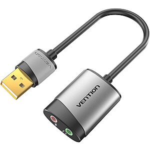 Vention USB to Audio Jack Sound Card Adaptor w/ Dual 3.5mm Headphone & Microphone $2.85