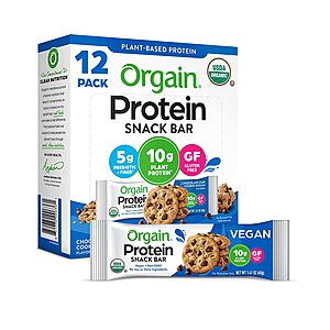 12-Count 1.41-Oz Orgain Organic Plant Based Protein Bar (Chocolate Chip Cookie Dough) $11.15 w/ S&S + Free Shipping w/ Prime or on $25+