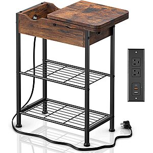 CCCEI Flip Top Side Table w/ 2 Outlets, 2 USB-A & 1 USB-C Port (Brown) $35 + Free Shipping