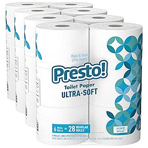 24-Count Presto! 308-Sheet Mega Roll 2-Ply Toilet Paper (Ultra Soft) $21.35 w/ Subscribe & Save (Select Accts)