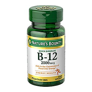 Nature’s Bounty Vitamin B12 2500 mcg, 75 Quick Dissolve Tablets - $3.59 /w S&S - Amazon