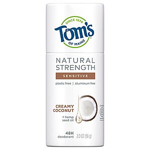 2-Oz Tom's of Maine Natural Strength Deodorant (Creamy Coconut + Hemp Seed Oil) $3 + Free S&H w/ Prime or $25+