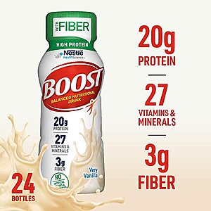 24-Pack 8-Oz Boost High Protein w/ Fiber Complete Nutritional Drink (Creamy Strawberry or Very Vanilla) $18.55 w/ S&S + Free S&H w/ Prime or on $25+