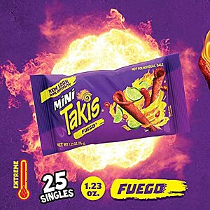 25-Ct 1.2-Oz Mini Takis Fuego Crunchy Rolled Tortilla Chips (Hot Chili Pepper & Lime) $9.75 w/ S&S + Free Shipping w/ Prime or $25+