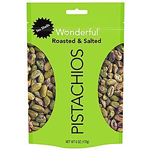 6-Oz Wonderful Pistachios(No-Shell), Roasted & Salted Nuts, 2 for $5.99 or less w/ S&S