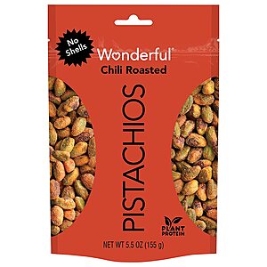 5.5-Oz Wonderful Pistachios w/ No Shells (Chili Roasted) 2 for $6 & More