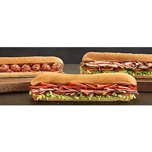 Subway Footlong Sub $5.99 / Meal $7.99, 6-inch Sub $3.49 / Meal $5.99, and more