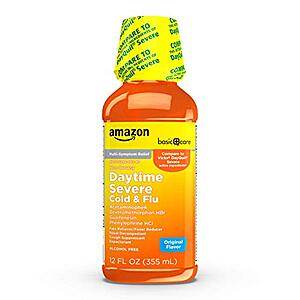 Amazon Basic Care Severe Daytime Cold and Flu Relief, Maximum Strength Liquid Cold Medicine; 12 Fluid Ounces ($3.45 with 5% Sub and Save + Free Prime Ship)