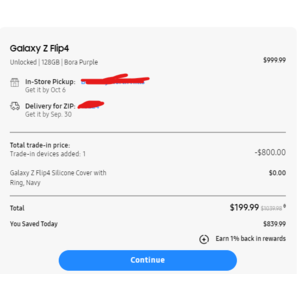 Samsung flip 4 $465 at samsung.com with trade-in and extra steps