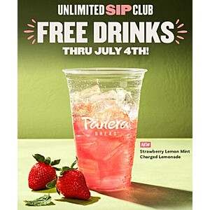 Panera Unlimited Sip Club Coffee & Tea AND NOW Lemonade and Fountain Beverages Free w/Trial for New and Lapsed Members thru 7/4/22
