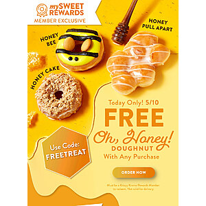 Krispy Kreme Rewards: Free Oh, Honey! Doughnut w/ Any Purchase (5/10 only)