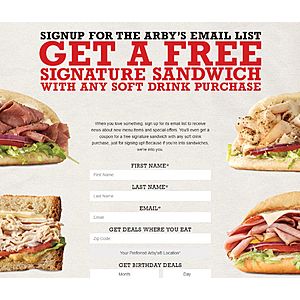 Arby's: Free Signature Sandwich w/ Any Soft Drink Purchase