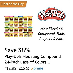 Play Doh in Amazon up to 40% off Arts & Crafts deal, 24 pack 12.99, 30 pack variety 21.99 and $12.99