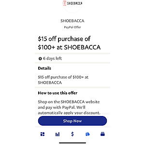 PayPal : (YMMV) Get $15 Off Orders $100+ At Shoebacca.Com (When You Pay/Checkout Using PayPal). First 1k Users