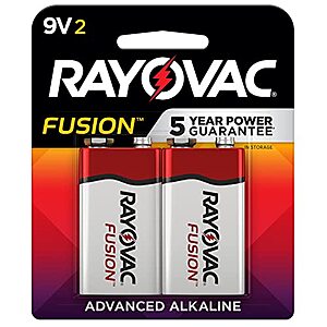 Rayovac 9V Batteries, Fusion Premium 9 Volt Battery Alkaline, 2 Count $2.79