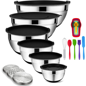 Mixing Bowls with Airtight Lids, 20PCS Stainless Steel Mixing Bowls Set, Nesting Bowls with 3 Grater Attachments & Non-Slip Bottoms $33.99