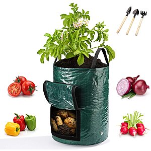 (70% off)Potato Grow Bags, Heavy Duty Thickened Vegetable Grow Pots with 3 Tools, Visualization Velcro Window Garden Grow Bags for Tomato,Carrot,Onion(4 Pack 10 Gallon) $8.96
