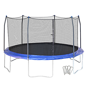 Skywalker 16ft Round Trampoline with Enclosure and Wind Stakes – Blue - $199.99