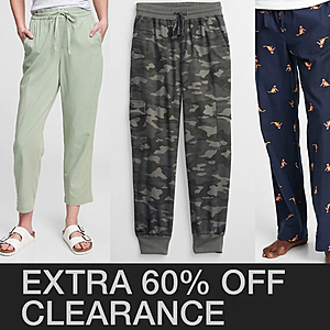 Gap Factory Women's Pull-On Pants $6, Cargo Utility Joggers $6.40, Men's Flannel PJ Pants $6, ColdControl Max Puffer Jacket $36 + FS on $20+