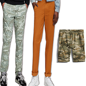 Gap Factory Men's GapFlex Essential Khakis: Straight (Golden Brown) or Slim (Camo) $10, Girls' Bike Shorts $2 + FS