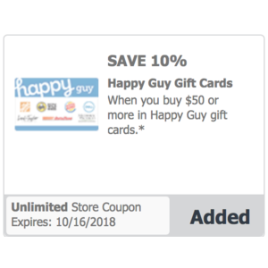 Safeway / Vons / Albertson: J4U Offer Save 10% on Happy Guy Gift Card WYB $50 or more (10% Off Home Depot in store)