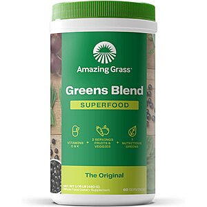 Amazing Grass Greens Blend Superfood: Super Greens Powder Smoothie Mix with Organic Spirulina, Chlorella, Beet Root Powder, Original, 60 Servings (Pack of 1) - $20.48
