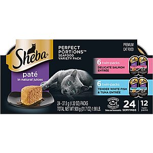 24-Count 2.6oz. Sheba Perfect Portions Wet Cat Food Pate (Seafood Variety Pack) $10.45 & More + Free S/H on $49+