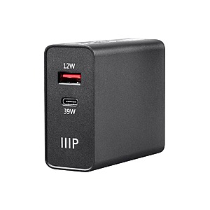 Monoprice Obsidian Speed Plus 2-Port (39W PD + 2.4A) USB Wall Charger (Black) $9.99 + Free Shipping