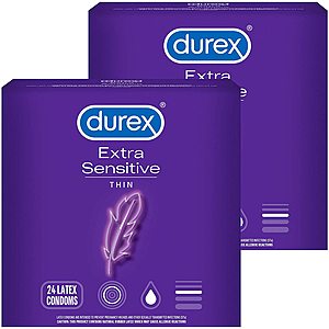 Durex Condoms: 48-ct. Extra Sensitive/Ultra Fine Latex Lubricated Condoms $8 after $4.50 Rebate & More