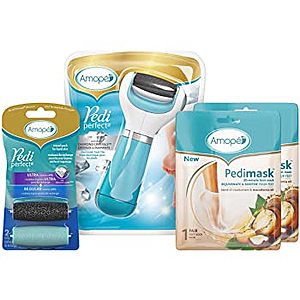 Amope Pedicure Kit: Electronic Foot File (Blue), 2 Replaceable Heads, 2 Pairs Macadamia Oil PediMasks $19.99 AR