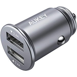 AUKEY Car Charger with 24W Output, Aluminum Alloy Flush Fit & 4.8A Dual USB Ports for iPhone Xs/Max/XR/X, iPad Air/Pro, Samsung Galaxy Note8 and More $6.49