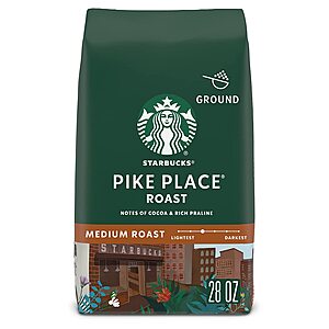 28-Oz Starbucks Medium Roast Ground Coffee (Pike Place Roast) $10.10 w/s&s