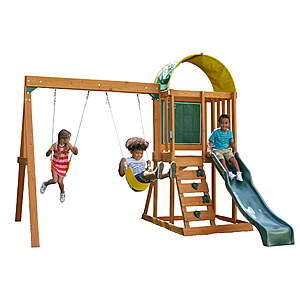 KidKraft Ainsley Wooden Outdoor Swing Set w/ Slide, Chalk Wall & Rock Wall $199 + Free Shipping