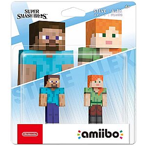 Steve + Alex Minecraft Amiibo Figures (Super Smash Bros Series) $26.99 AC + Free Shipping via Amazon