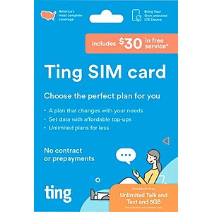 Ting Mobile Sim Kit + $30 Service Credit $1