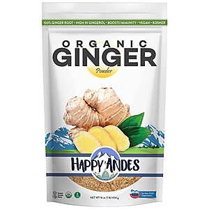 Happy Andes USDA Organic Ginger Powder, Pure Ground Dried Root, Highly Aromatic, Strong Immunity, 100% from Peru, Tea, Superfood, Non-GMO, Gluten Free, Kosher, Keto, 1 lb - $8.99