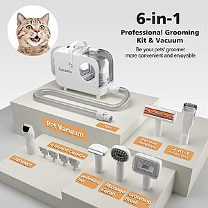 Fabulett 6 in 1 Dog Grooming Kit with suction and cannister collection multiple brushing and trimming attachments $100