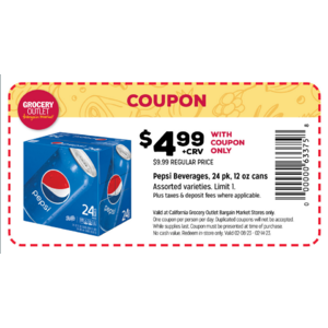 So. Cal. Grocery Outlet : 24 Pack Pepsi Products $4.99 plus Tax/CRV w/ Coupon - Feb. 8-14 2023