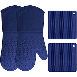 4-Piece HOMWE Silicone Oven Mitts and Pot Holders Set $7.75