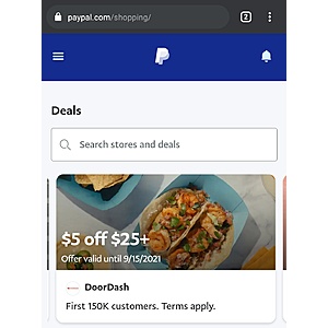 YMMV Get $5 off $25+ on DoorDash with a coupon from PayPal and then paying with PayPal