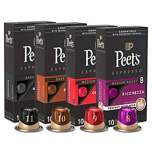 Peet's Coffee Espresso Capsules Variety Pack, 40 Count Single Cup Coffee Pods, Compatible with Nespresso Original Brewers, Crema Scura, Nerissimo, Ricchezza, Ristretto $14.99