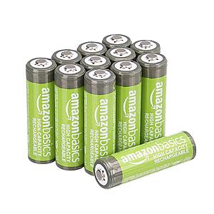 Amazon Basics 12-Pack AA Rechargeable Batteries, Recharge up to 400x, High-Capacity 2400 mAh, Pre-Charged - $15.53
