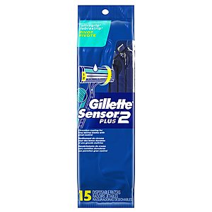 15 Count Gillette Sensor2 Plus Pivoting Head Disposable Razors for Men $7.29