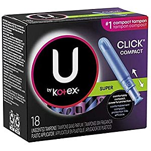 6-Pack of 30-Count U by Kotex Click Compact Tampons (Regular & Super) $22.40 & More w/ Subscribe & Save