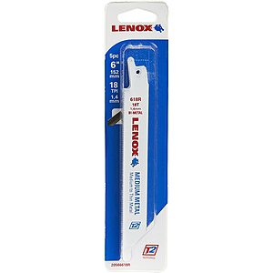 5-Pack Lenox 6" 18 TPI Bi-Metal Cutting Reciprocating Saw Blades $5.70