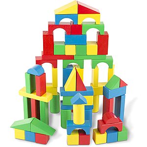 Melissa & Doug Wooden Building Blocks Set - 100 Blocks in 4 Colors and 9 Shapes - Classic Kids Toys, STEAM Toy, Colored Wood Blocks For Toddlers Ages 2+ $7.14