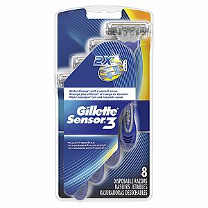 8-Count Gillette Sensor3 Men's Disposable Razors $5.54 or Less w/ S&S + Free Shipping ~ Amazon