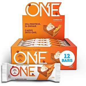 ONE Protein Bars, Pumpkin Pie, GF Protein Bars with 20g Protein 2.12 oz (12 pack) $8.74 + Free Shipping