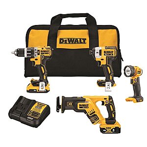 *YMMV* in-store only at Lowe's $224.37 - DeWalt DCK487D1M1 4-Tool Brushless Combo Kit ( Hammer Drill, Impact Driver, Rec Saw, LED Light) w/ 4.0Ah Battery & 2.0Ah Battery & Charger
